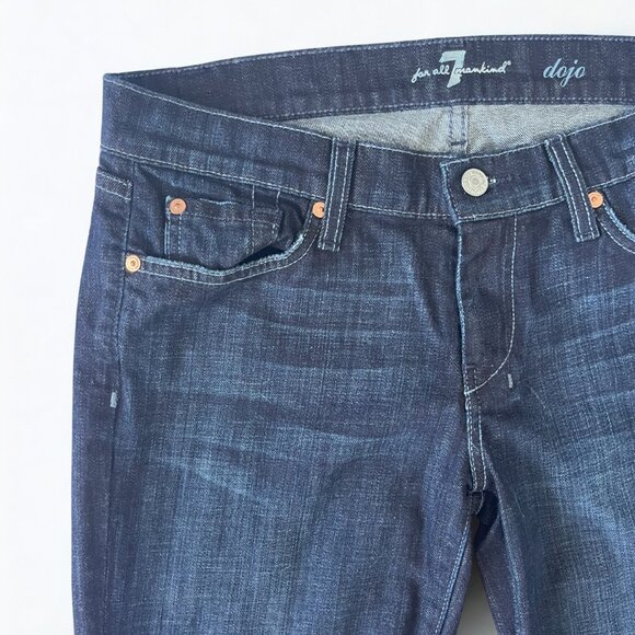 7 For All Mankind Dojo Wide Leg Trouser Jeans Size 30 Blue Black Santiago Wash - Picture 5 of 9